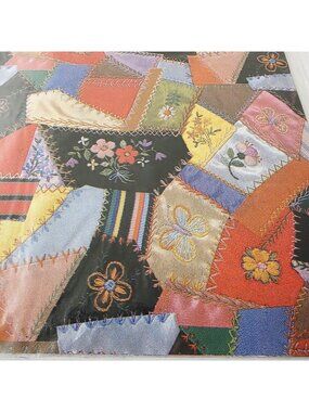 2 Vtg Crazy Patchwork Floral Art Folk Pattern Gift Wrapping Paper Crafts DIY